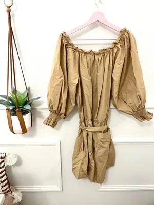 Lauren Ralph Lauren Off-the-Shoulder Cotton Broadcloth Romper Camel 16 Safari thumbnail 6