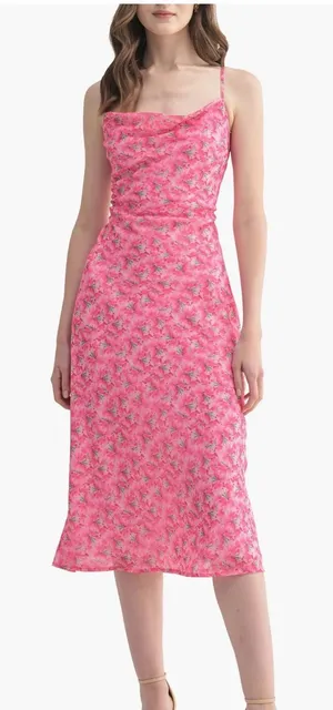 All‎ In Favor Fuschia Floral Midi Dress NEW Small thumbnail 1