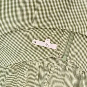 NIA Silvana Green White‎ Gingham Babydoll Dress Tiered Mini Summer Puff Medium thumbnail 9