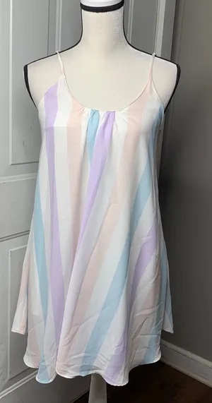 Buddy Love striped rainbow pastel pink swing mini dress small pride boho‎ summer thumbnail 1