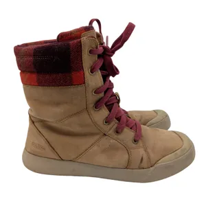 KEEN Elena Tall Lace Leather Winter Boots Tan Red Plaid 1022040 Womens 9‎ thumbnail 1