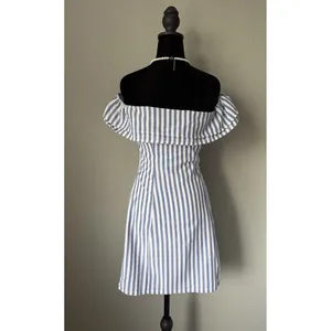 Lulus Seaside Skipper Blue White Striped Off Shoulder Mini Dress XS NWT thumbnail 3