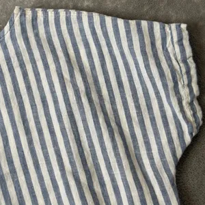 L.L. Bean Linen Blue White Stripe Top Womens M Pocket Short Sleeve Nautical thumbnail 4