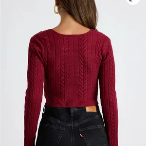 NWOT Windsor V-Neck Cable Knit Sweater -‎ Rich Burgundy thumbnail 2