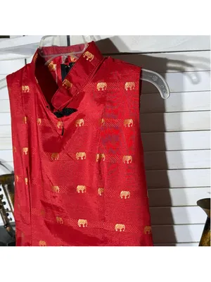 NWOT Thaisilk mod dress red gold elephant sleeveless unique elegant boho costume thumbnail 5