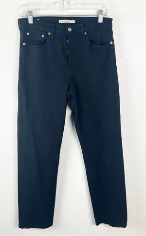 LEVI’S Black Big E Button Fly Wedgie Straight Leg Jeans Size 28 Biker Casual thumbnail 1