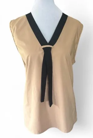 Brown & black blouse with tie front detail, size XL thumbnail 1