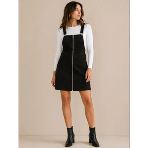 H&M Black Suede Size 8 Medium Zip Front Overall Dress Mini Pinafore NWT thumbnail 2