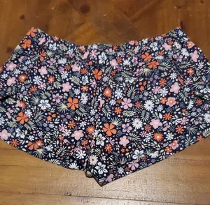 Jasmine & Ginger Black Floral Athletic Shorts with Pink and Orange Flowers thumbnail 1