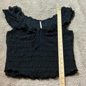 Free People‎ Black Smocked Ruffled Square Neck Crop Top Tank M Fairycore Grunge thumbnail 4