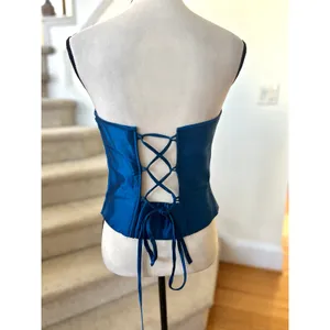 Vintage Y2K Scott McClintock Blue Satin Rhinestone Bedazzled Strapless Corset thumbnail 2