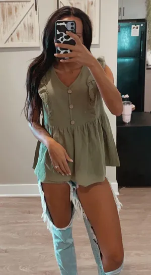Sage ruffle tank Green thumbnail 1