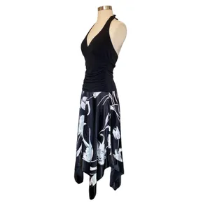 Charlotte Russe Y2K Halter Neck Satin Drop Waist Asymmetrical Hem Midi Dress thumbnail 4