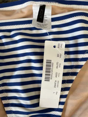 J. CREW String Bikini Bottom in Navy White Stripe Nautical Coastal Size L NWT thumbnail 4