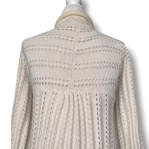 Fossil Cream Pointelle Knit Longline Open Front Duster Cardigan Casual Layer thumbnail 4