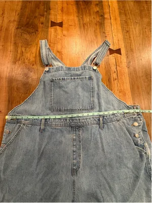 PARKE Denim Shortalls Romper Womens Plus 2X Blue Overalls Mini Coverall Cotton thumbnail 7