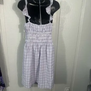 WAYF Purple Gingham Checkered Smocked Waist Flutter Sleeve Midi Dress SZ M NWT thumbnail 5
