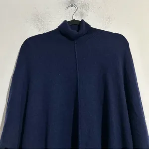 Aqua Cashmere Turtleneck Asymmetrical Sweater Navy M/L Minimal Timeless Classic thumbnail 4