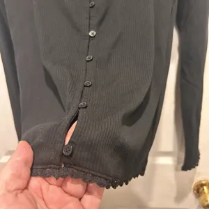 J. Crew Scoopneck Lace‎ Trim Henley Button Down Black Size Large Cotton Modal thumbnail 3