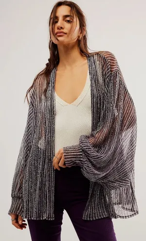 NWT FREE PEOPLE Shimmer Stripe Kimono Color: Silver Size All thumbnail 1