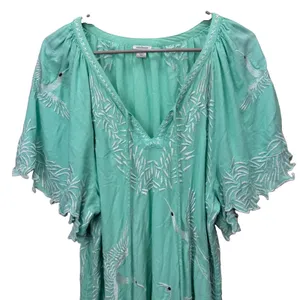 Sundance Aquamarine Embroidered Birds Floral Cotton Boho Beach Dress‎ Size LARGE thumbnail 3