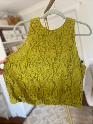 Dolan Chartreuse Lace Blouse Tank Top Fairy Romantic Artsy Eclectic Indie Earthy thumbnail 2