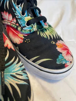 Vans Black Canvas Sneakers with Pink & Teal Floral Print thumbnail 3