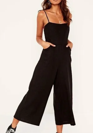 Glassons Black Jumpsuit Linen Straight Across Neck thumbnail 2