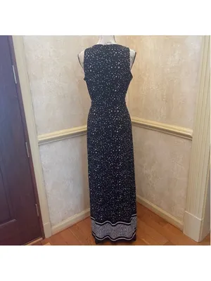 Michael Kors Nora Maxi Dress Sz S Black White Sleeveless Celestial Dark Romantic thumbnail 5