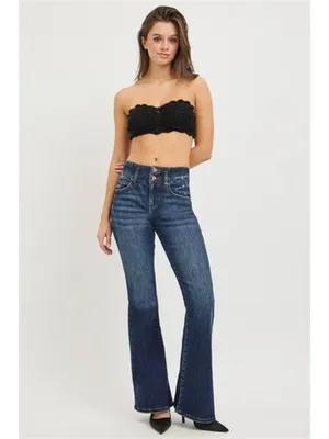 RISEN High Rise‎ Flare Jeans With Seam Detail Waistband thumbnail 6