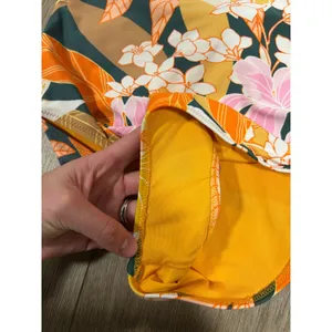 Aerie Real Good One Piece Swimsuit Orange Tropical Floral Tie Back Small S thumbnail 5