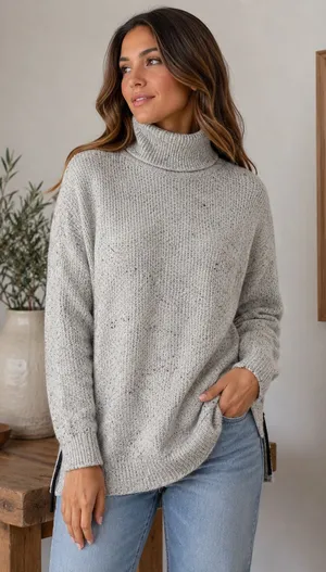 C by Bloomingdale's Women's Cashmere Turtleneck Sweater Gray Speckled Size S thumbnail 1