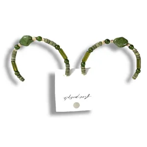 Free People Bom Bom Island Beaded Bohemian Half Hoops in Green NWT Beach thumbnail 7
