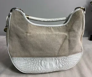🤍 Brahmin Croc Embossed Leather & Woven Shoulder Bag Ivory 🤍✨ thumbnail 1