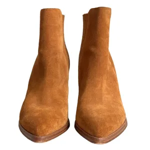 Marc Fisher Alva Cognac Brown Suede Pointed Western Toe Block Heel Booties 9.5M thumbnail 3