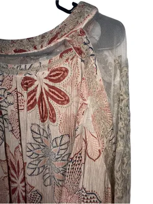 Gimmicks by BKE Floral Mesh Shoulder Boho Slouchy Long Sleeve Blouse thumbnail 3