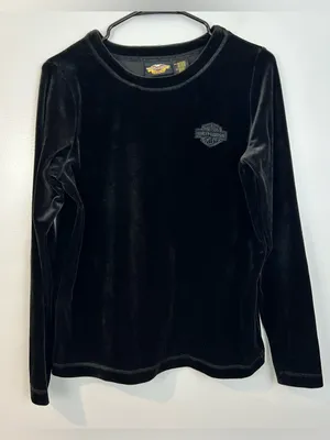 Vintage Harley Davidson Black Velour Long Sleeve Pullover Sweatshirt Size Medium thumbnail 1