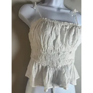 J.Crew White Smocked Peplum Cami Tie Shoulder Strap Top CA526 Summer 24 Small thumbnail 4