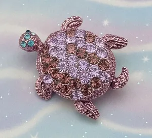 Whimsical Sea Turtle Brooch Pin Purple with Sparkle thumbnail 1