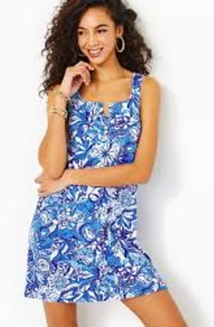 Lilly Pulitzer Lela Henley Tank Dress Womens Size Medium Blue Tang Flocking NWT thumbnail 1