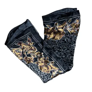 Unbranded Floral Leopard Print Square Scarf Womens OS Black Gold Sheer Silk Feel thumbnail 1