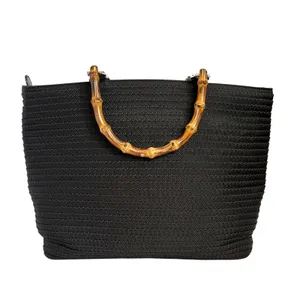 Gucci Vintage Bamboo Top-Handle Black Tiered Nylon Leather Trim Shopper Tote Bag thumbnail 2
