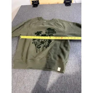 American Eagle Womens Crewneck Olive Green Floral Velvet Embossed Sz XS thumbnail 6