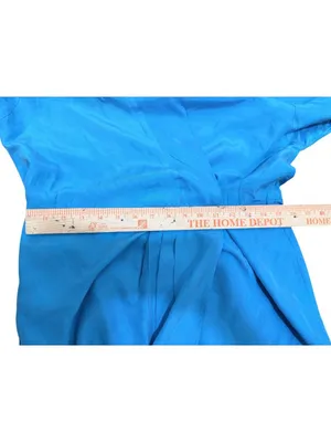 Drapey Wrap 100% Silk 80s Vintage Working Girl Dress Turquoise Sz 8 thumbnail 5