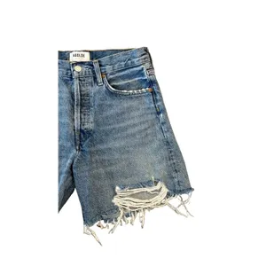 AGOLDE Parker Long High Rise Distressed Denim Shorts Button Fly Blue Size 24 thumbnail 4