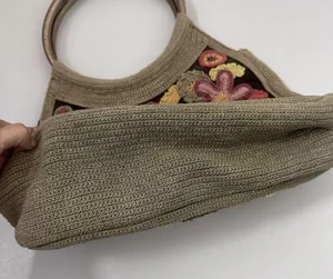 Boho Macrame Crochet Purse Bag Tote Round Handles Floral Brown Hippie 70’s Y2K thumbnail 6