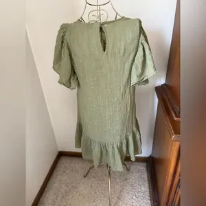 Zara Green Crinkle Gauze Puff Sleeve Ruffle Mini Dress Size M thumbnail 12