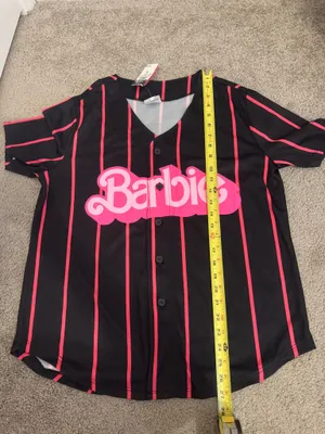 Rue 21 Pinstriped Barbie Graphic Baseball Jersey Size Medium thumbnail 6
