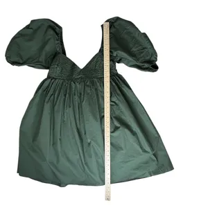 Hyacinth House‎ Tuckernuck Sasha Mini Dress XS Green Cotton Poplin Babydoll Puff thumbnail 10