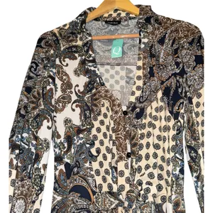 New Triple Seven Patchwork Paisley Dress Women's Small‎ Button Up Tie Waist Fall thumbnail 2